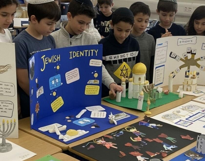 Children looking at a Jewish identity presentation in school