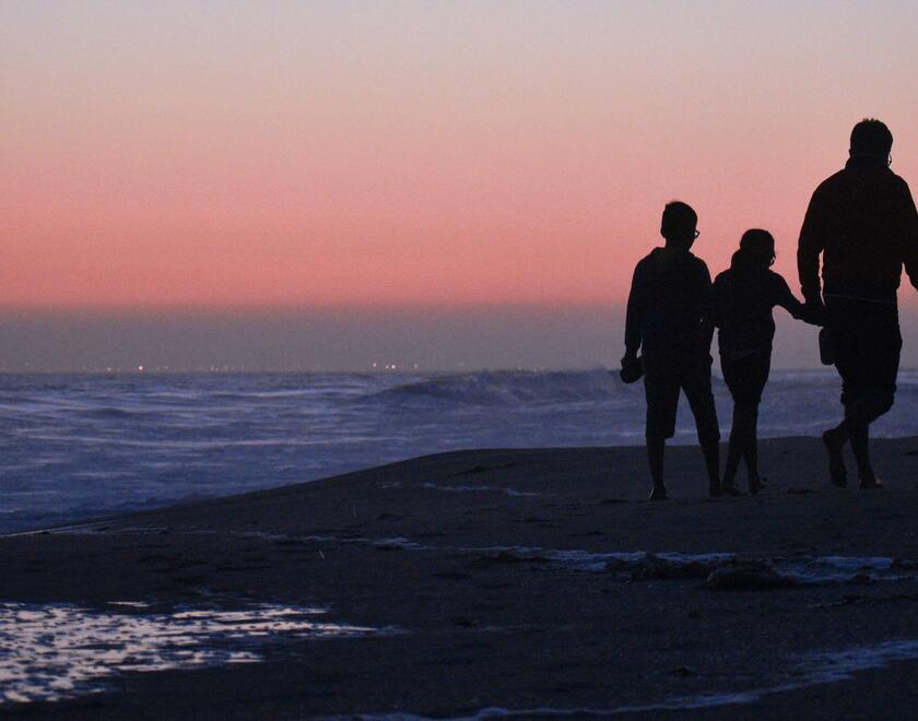 Family walking on the beach